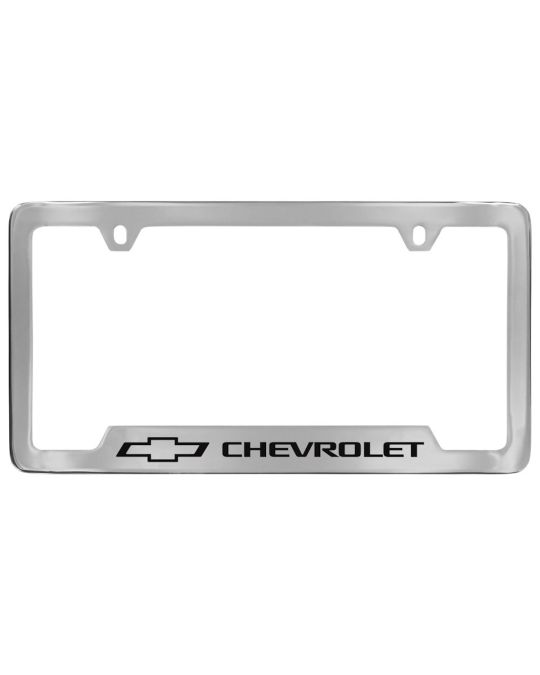 Chevrolet License Plate Frame By Baron & Baron Polished Chrome With Black Chevrolet Script / Bowtie Logos