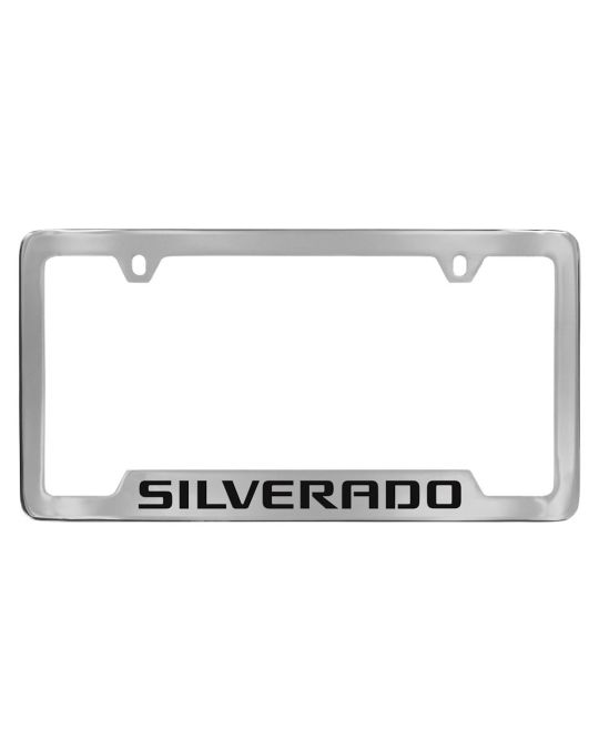 Chevrolet License Plate Frame By Baron & Baron Polished Chrome With Black Silverado Script Logo