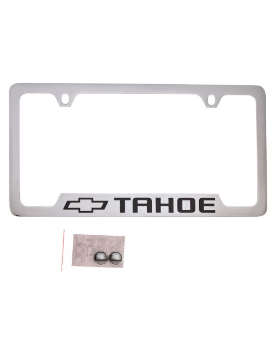 Chevrolet License Plate Frame By Baron & Baron Chrome With Black Tahoe Script & Bowtie Logo