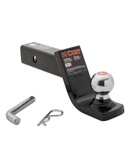 Chevrolet 7500 Pound Capacity Pre-Loaded Trailer Hitch Ball Mount With Welded Ball 2 Inch Receiver 4 Inch Drop Class III By Curt
