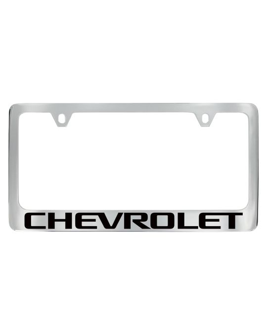 Chevrolet License Plate Frame By Baron & Baron Chrome With Black Chevrolet Script Logo