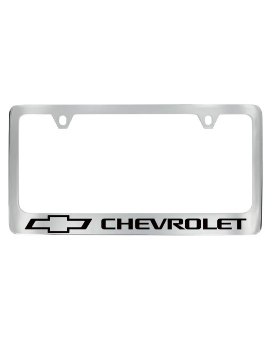 Chevrolet License Plate Frame By Baron & Baron Chrome With Black Chevrolet Script & Bowtie Logo