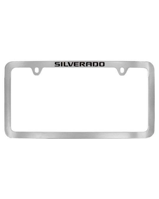 Chevrolet License Plate Frame By Baron & Baron Slimline Polished Chrome With Black Silverado Script Logo