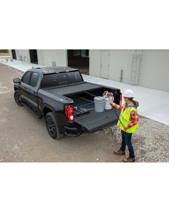 Chevrolet Crew Cab Short Bed Retractable Tonneau Cover By Roll-N-Lock In Black