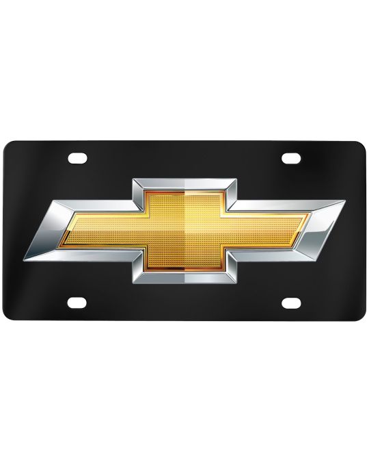 Chevrolet Front Vanity Plate Black With Gold Bowtie Logo Powder Coated Stainless Steel By Baron & Baron