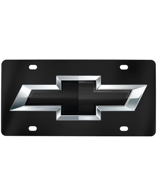 Chevrolet Front Vanity Plate With Black & Silver Bowtie Logo Powder Coated Stainless Steel By Baron & Baron