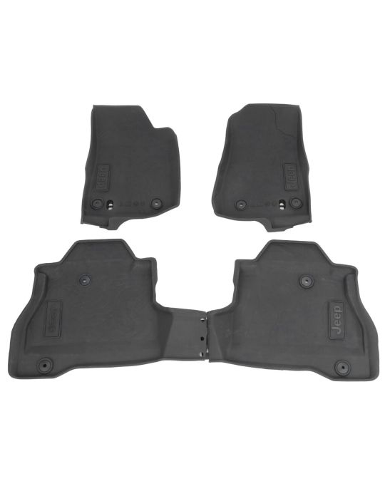 Mopar All Weather Rubber Mats Kit Of Four For Front And Rear Black With Black Jeep Logo
