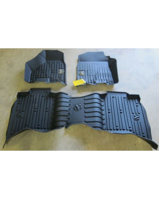 Mopar Rubber Mats Bucket Style Front & Rear Black With Ram's Head Logo For Crew Cab