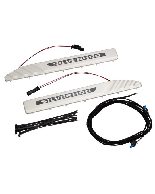 Chevrolet Illuminated Front Door Sill Plates In Stainless Steel With Silverado Script Logo