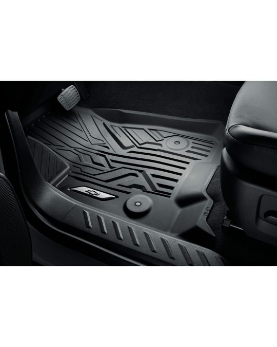 Chevrolet First Row Premium All Weather Bucket Style Floor Liners In Jet Black With Bowtie Logo
