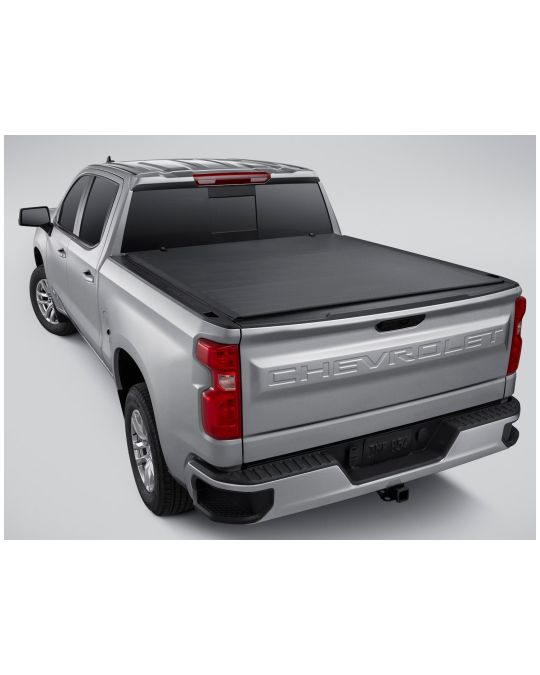 Chevrolet Soft Vinyl Roll Up Tonneau Cover Black With Bowtie Logo For Crew Cab / Short Bed