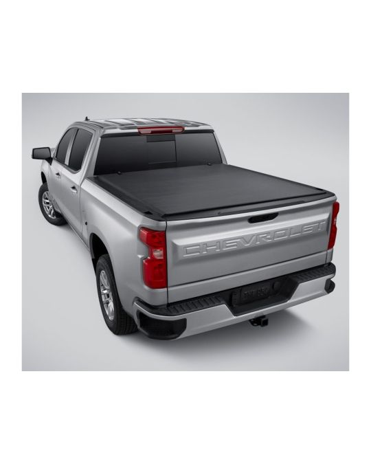 Chevrolet Soft Roll Up Tonneau Cover Black With Bowtie Logo For Long Bed