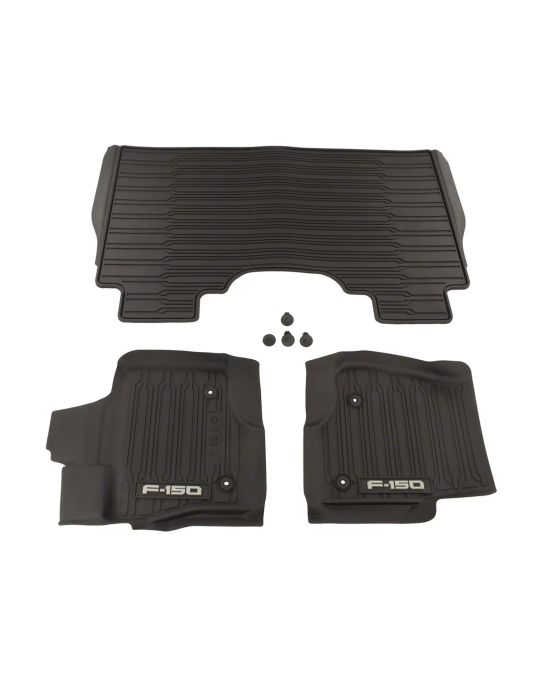 Ford Floor Liners - Kit Of 3 - Super Crew - For Vinyl Flooring - Black With F150 Logo