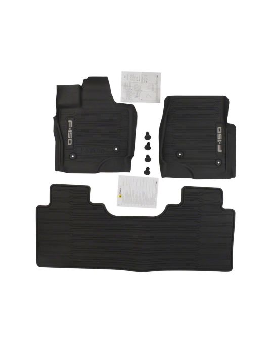 Ford Floor Liners - Kit Of 3 - SuperCab - For Vinyl Flooring - Black With F150 Logo