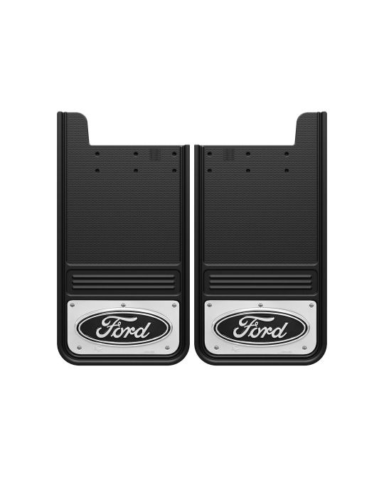 Ford Splash Guards - Rear - Gatorback - Silver w/Black Ford Logo