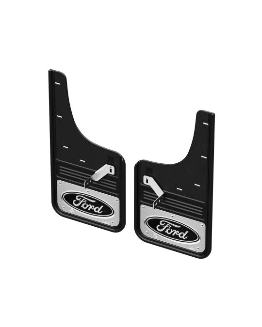Ford Splash Guards - Front - Gatorback Chrome W/ Black Ford Oval Logo