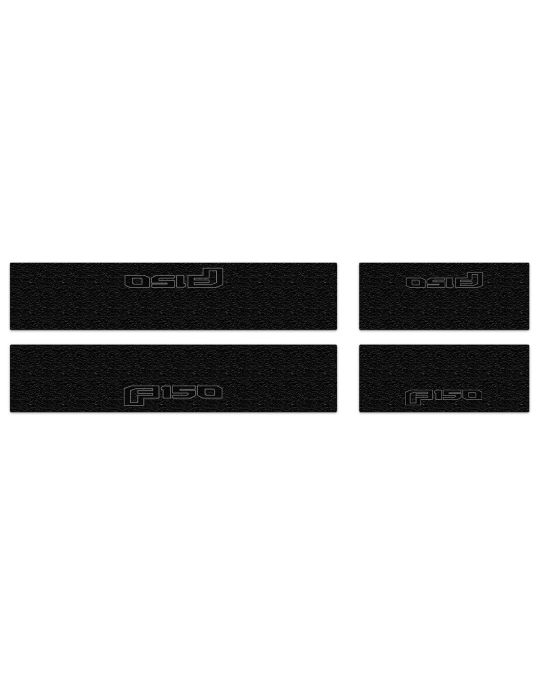 Ford Door Sill Protection Overlays Kit Of Four By Tufskinz Black Textured With Gray F150 Lettering