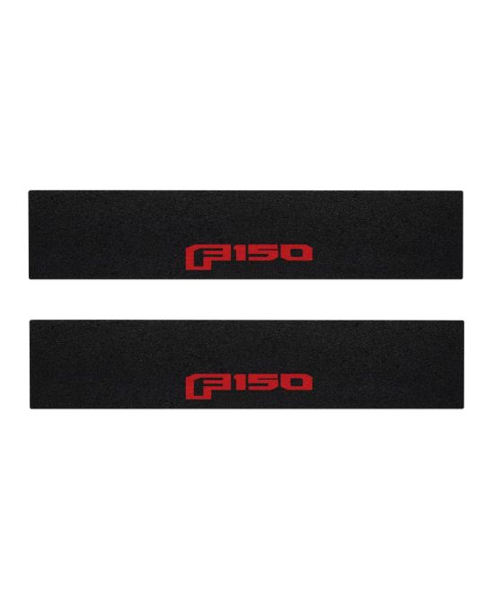 Ford Door Sill Protection Overlays Kit Of Two By Tufskinz Black Textured With Red F150 Lettering For Regular Cab & Super Cab