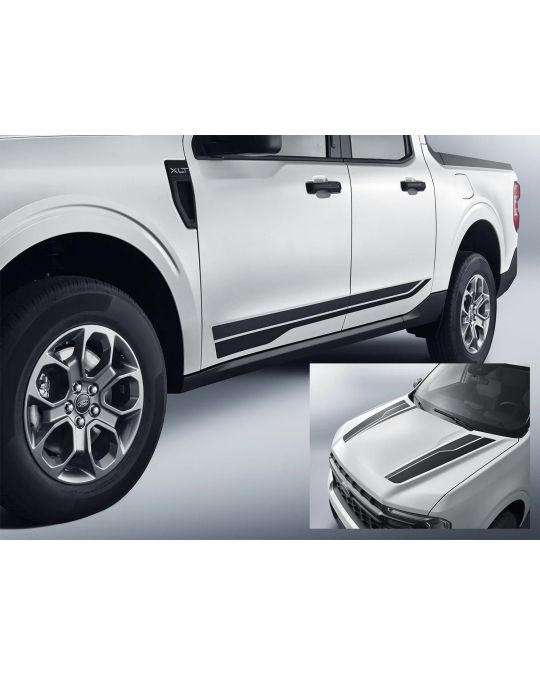 Ford Matte Black Dual Sport Stripes Graphics For Hood And Sides