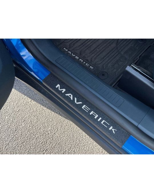 Ford Door Sill Guards Black Textured Protection Overlays With Gray MAVERICK Lettering Set Of Four By Tufskinz
