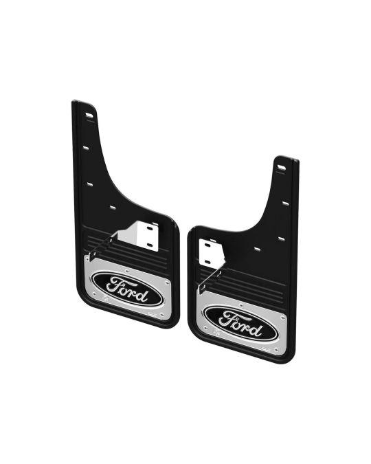 Ford Front Gatorback Splash Guards With Black Ford Oval Logo On Stainless Steel Surround