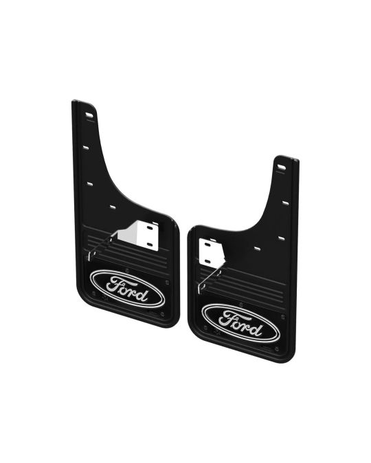 Ford Front Gatorback Splash Guards With Black Ford Oval Logo On Black Stainless Steel Surround