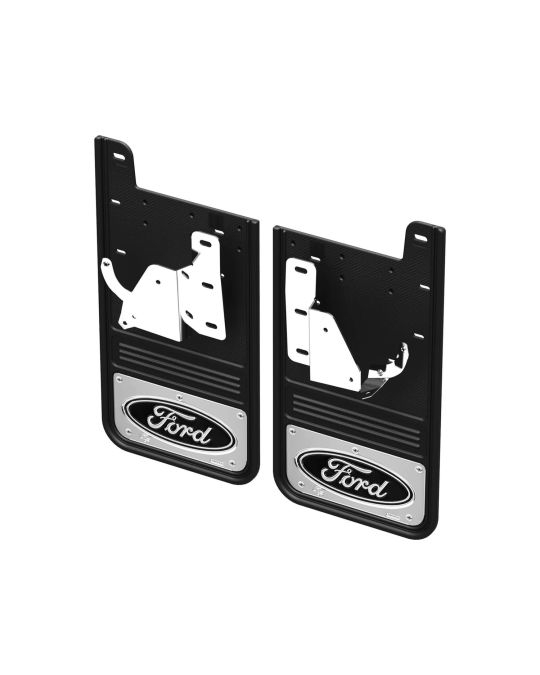Ford Rear Gatorback Splash Guards With Black Ford Oval Logo On Stainless Steel Surround