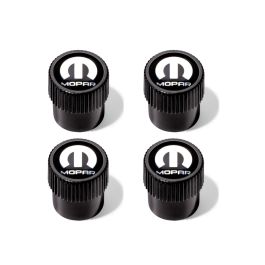 Mopar Wheel Valve Stem Caps Black With Mopar Logo Kit Of Four