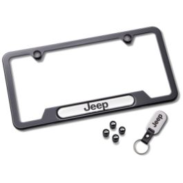 Mopar License Plate Frame Gift Set - Black With Jeep Logo